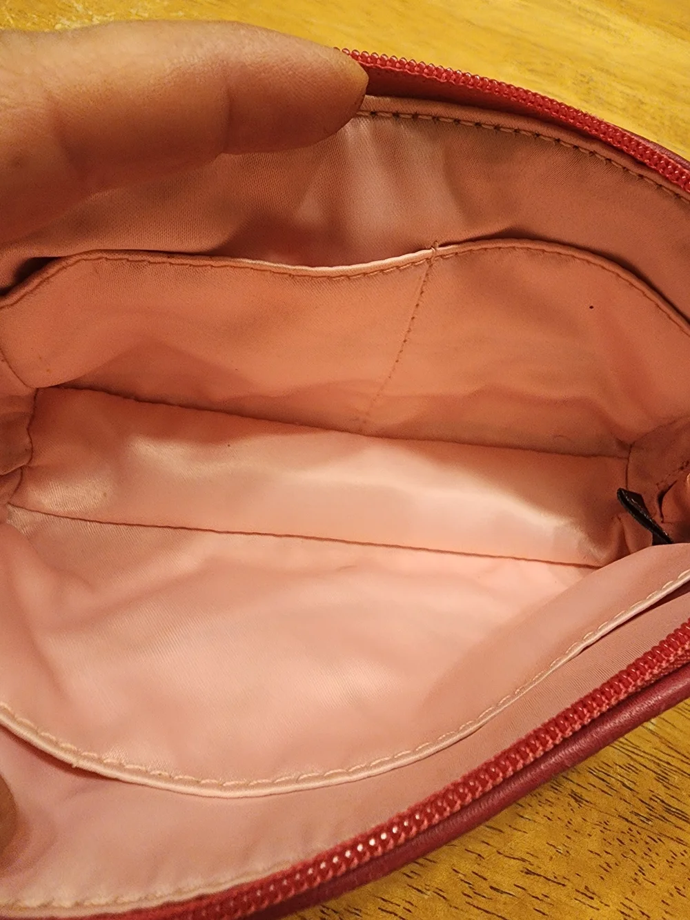 Coach Red Signature Stripe Cosmetic Pouch with Cream & Pink Center Stripe